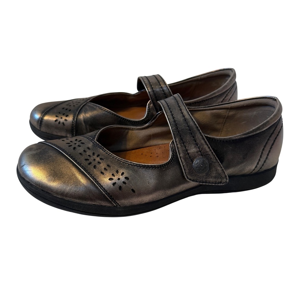 Rockport Cobb Hill Womens Pewter Metallic Leather Mary Jane Flats H4003 Size 9.5